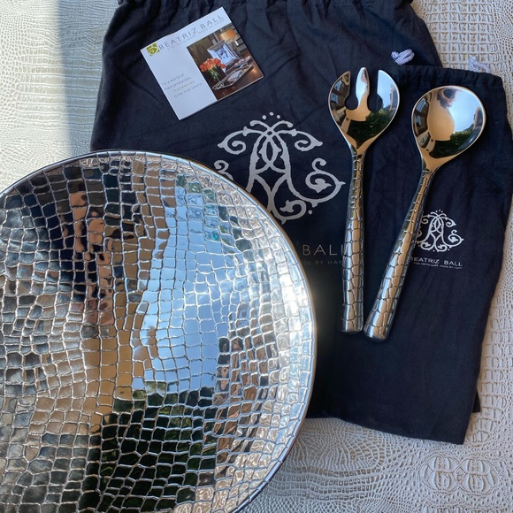 Beatriz Ball Fine Metal Bowl and Serving Spoon Set - Picture 1 of 5